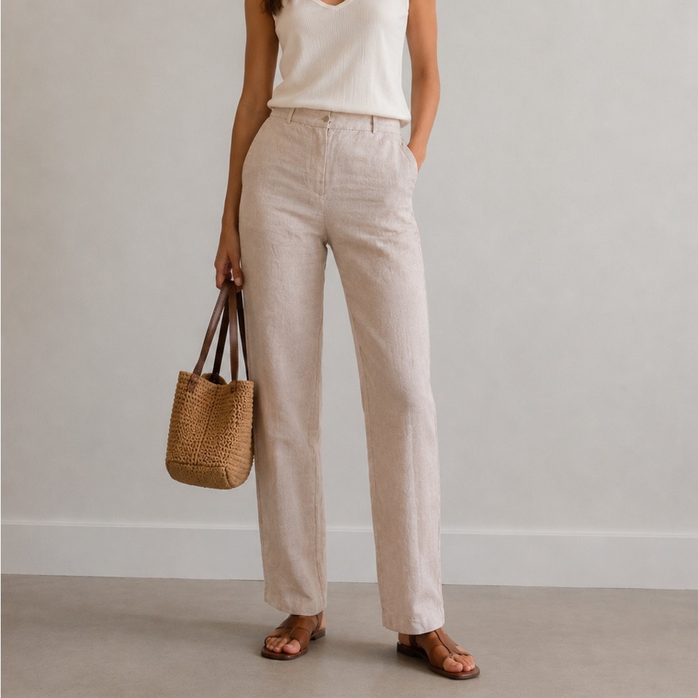 Women’s 100% Linen Straight-Leg Pants – Soft Blush Pink